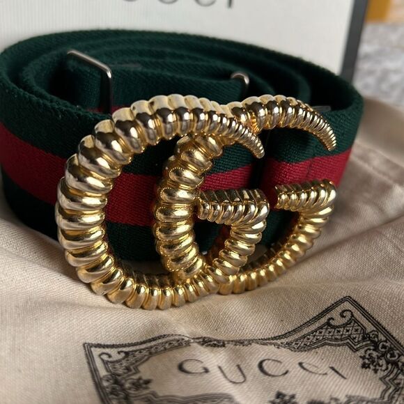 Gucci Web GG Gold Torchon Belt - Picture 4 of 9